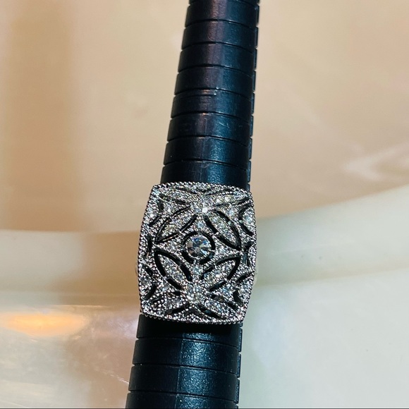 🥂Fancy Large Open Work Silver Tone White Zircon Dinner Ring! - Picture 15 of 16